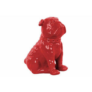 Ceramic Sitting British Bulldog Figurine with Collar, Glossy Red