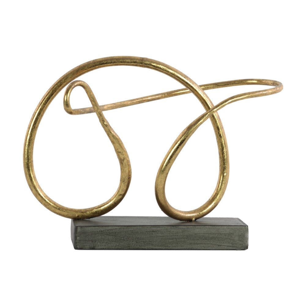 Metal Pretzel Abstract Sculpture on Rectangular Base, Gold