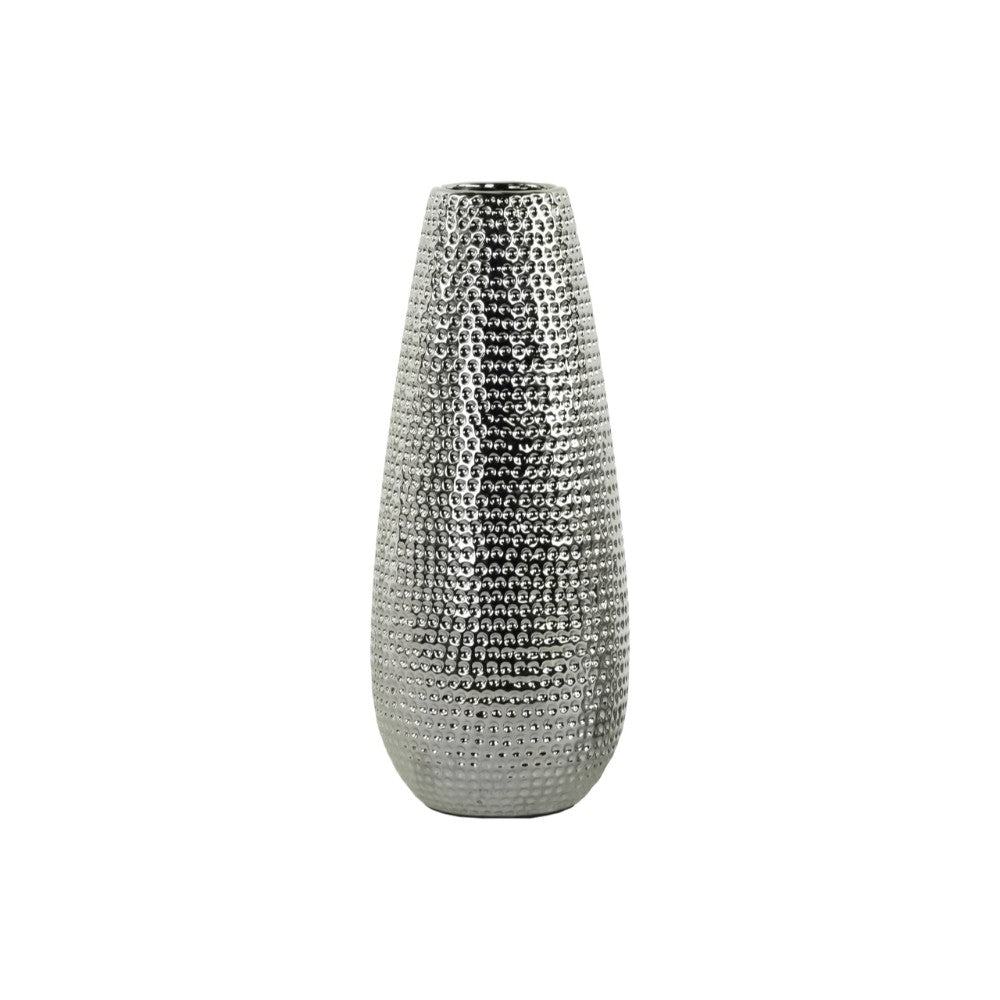 Ceramic Round Vase With Dimpled Pattern, Large, Silver