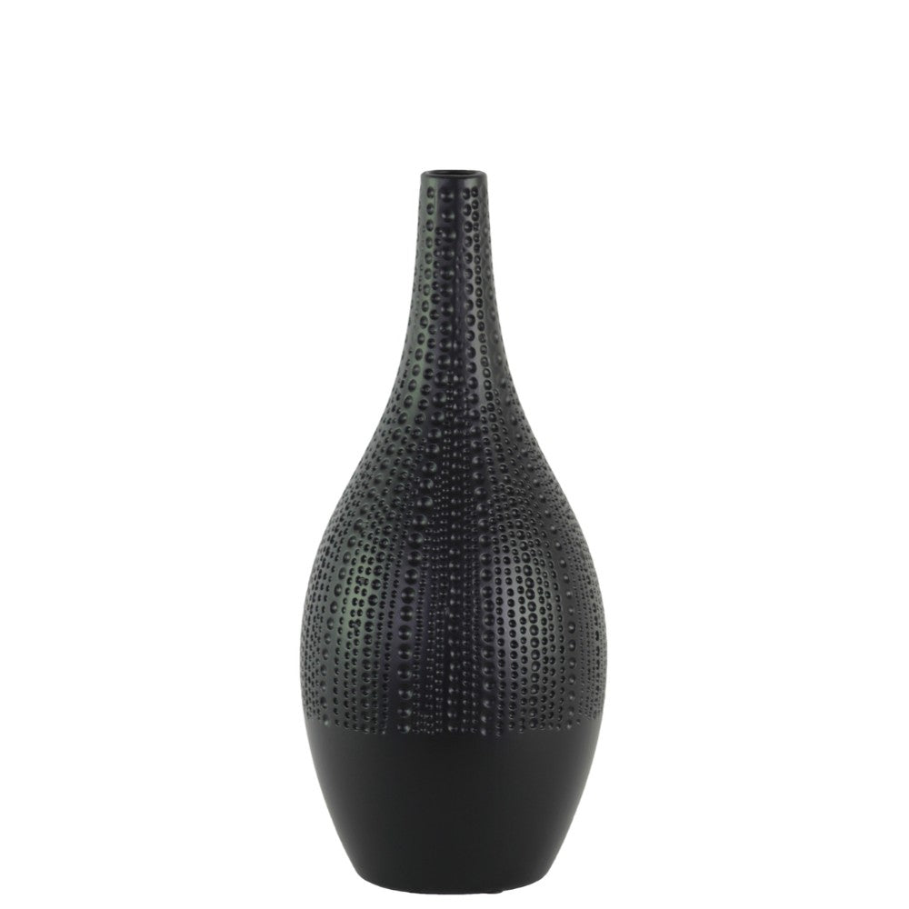 Ceramic Bellied Vase With Long Neck, Medium, Black