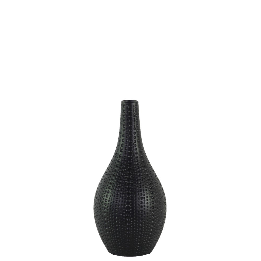 Ceramic Bellied Vase With Dimpled Pattern, Small, Black