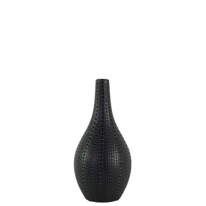 Ceramic Bellied Vase With Dimpled Pattern, Small, Black