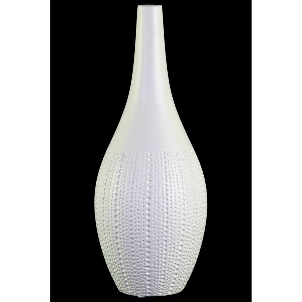 Ceramic Bellied Vase With Smooth Banded Top Rim, Large, White