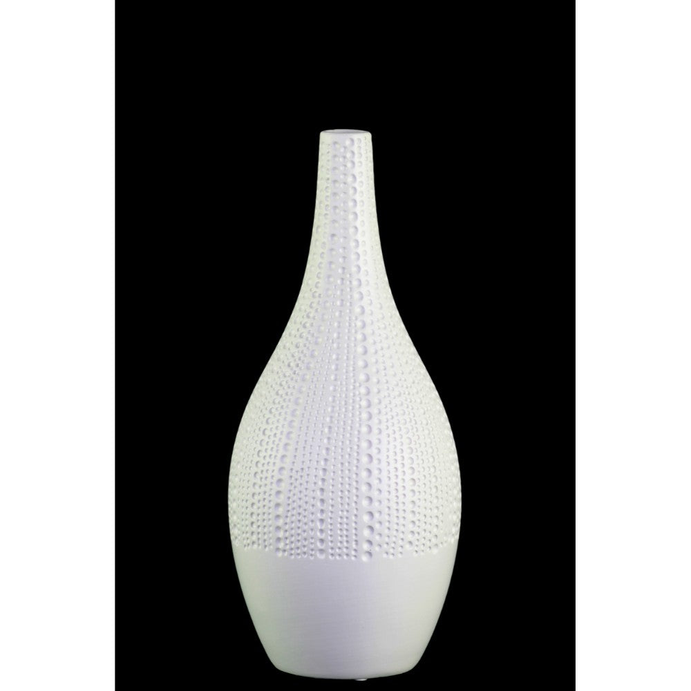 Ceramic Bellied Vase With Dimpled Pattern, Medium, White