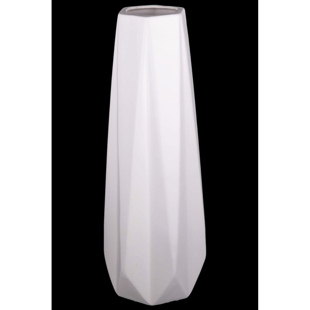 Geometric Pattern Ceramic Vase With 3D Appeal, Large, White