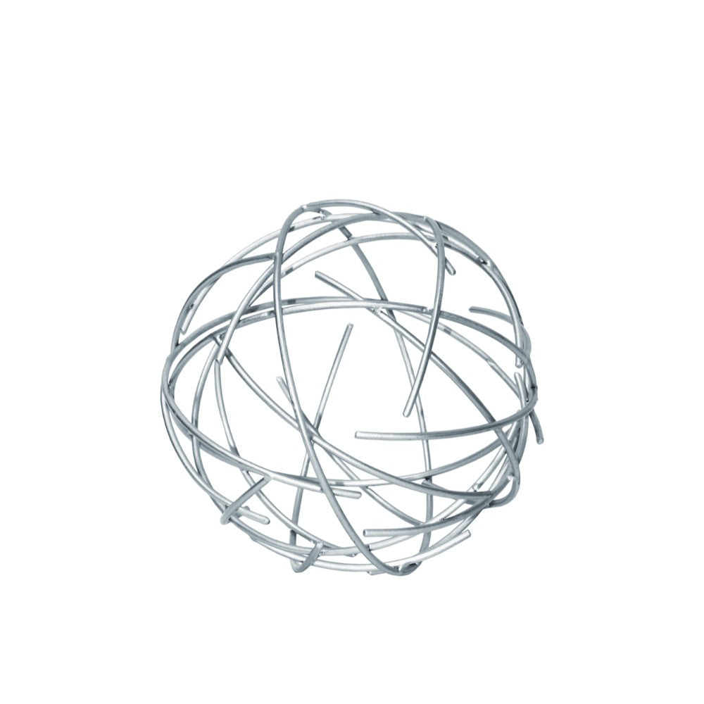 Metal Orb Sculpture With Broken Rings, Coated Finish Silver