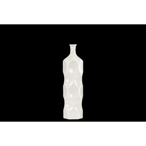 Contemporary Ceramic Bottle Vase With Dimpled Sides, Medium, White