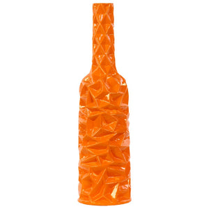 Ceramic Bottle Vase With Wrinkled Sides, Large, Orange