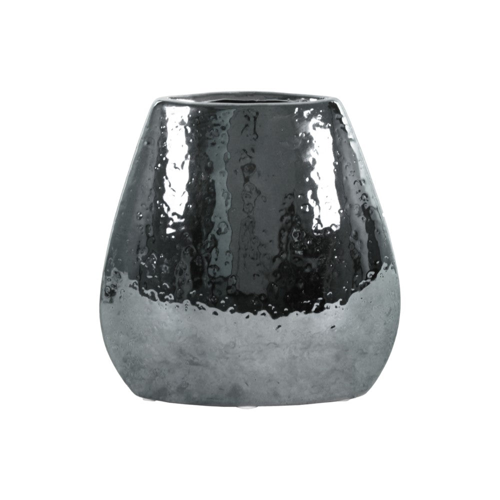 Elliptical Hammered Pattern Bellied Vase, Silver