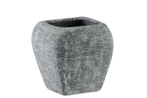 Cement Square Pot With Recessed Lip And Tapered Bottom, Small, Gray