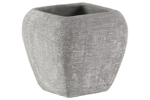 Cement Square Pot With Recessed Lip And Tapered Bottom, Large, Light Gray