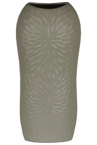 Ceramic Tall Engraved Leaf Design HalfCircle Vase, Large, Gray