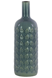 Ceramic Bottle Vase With Embossed Diamond Pattern, Large, Light Blue