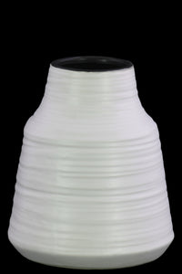 Round Ceramic Vase With Combed Design, Small, White