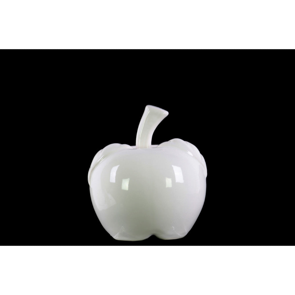 Decorative Apple Figurine In Ceramic, Small, Glossy White