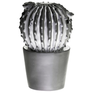 Ceramic Flowered Not cactus Figurine On Tapered Pot, Silver