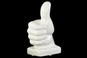 Porcelain Thumbs Up Sculpture On Base, Glossy White