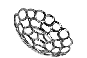 Ceramic Concave Tray With Perforated and Chainlink Pattern, Small, Chrome Silver