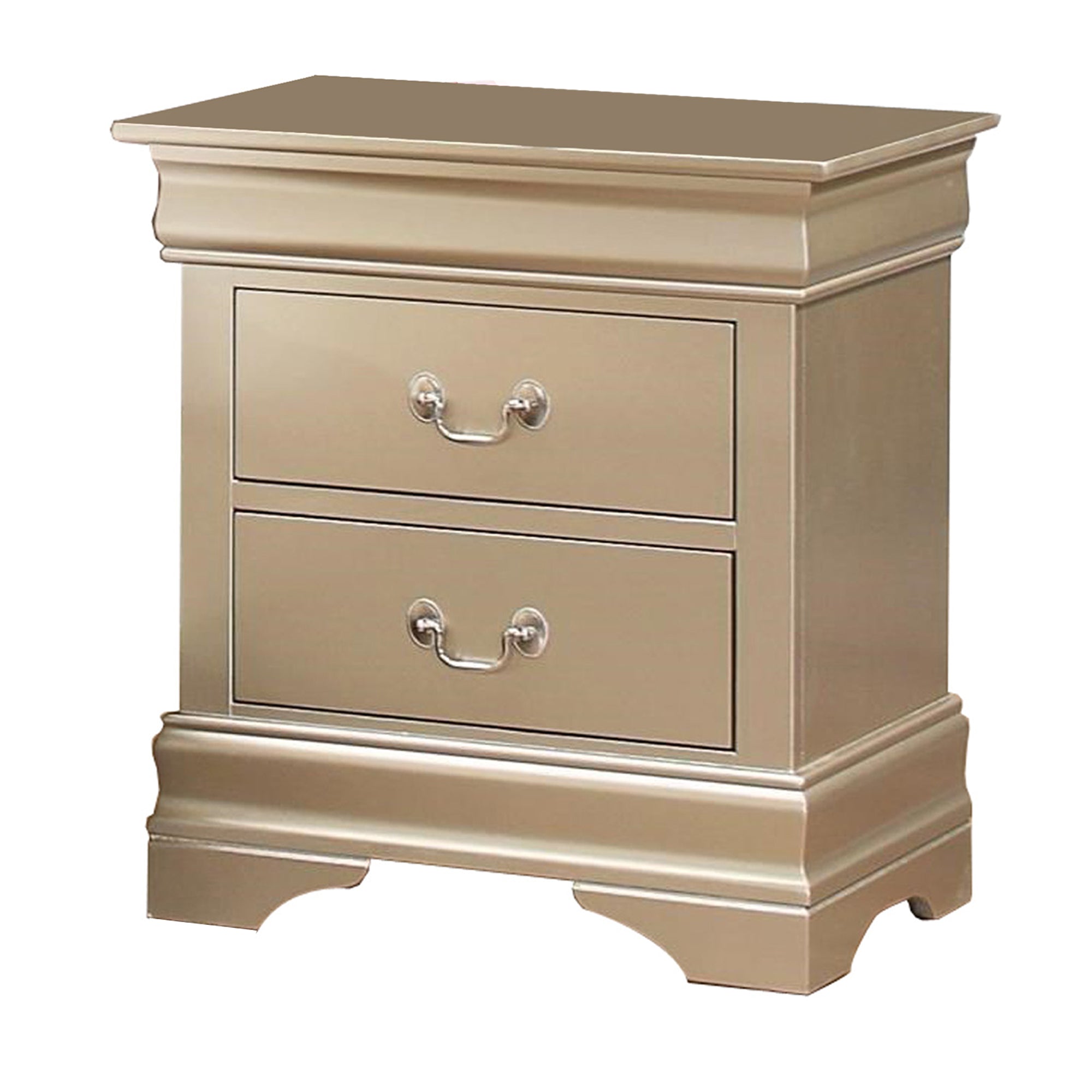 Wooden 2 Drawer Nightstand with Bail Handles, Champagne Gold