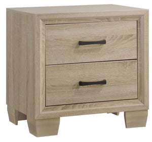 Wooden Nightstand with 2 Drawers, White Washed Oak Brown