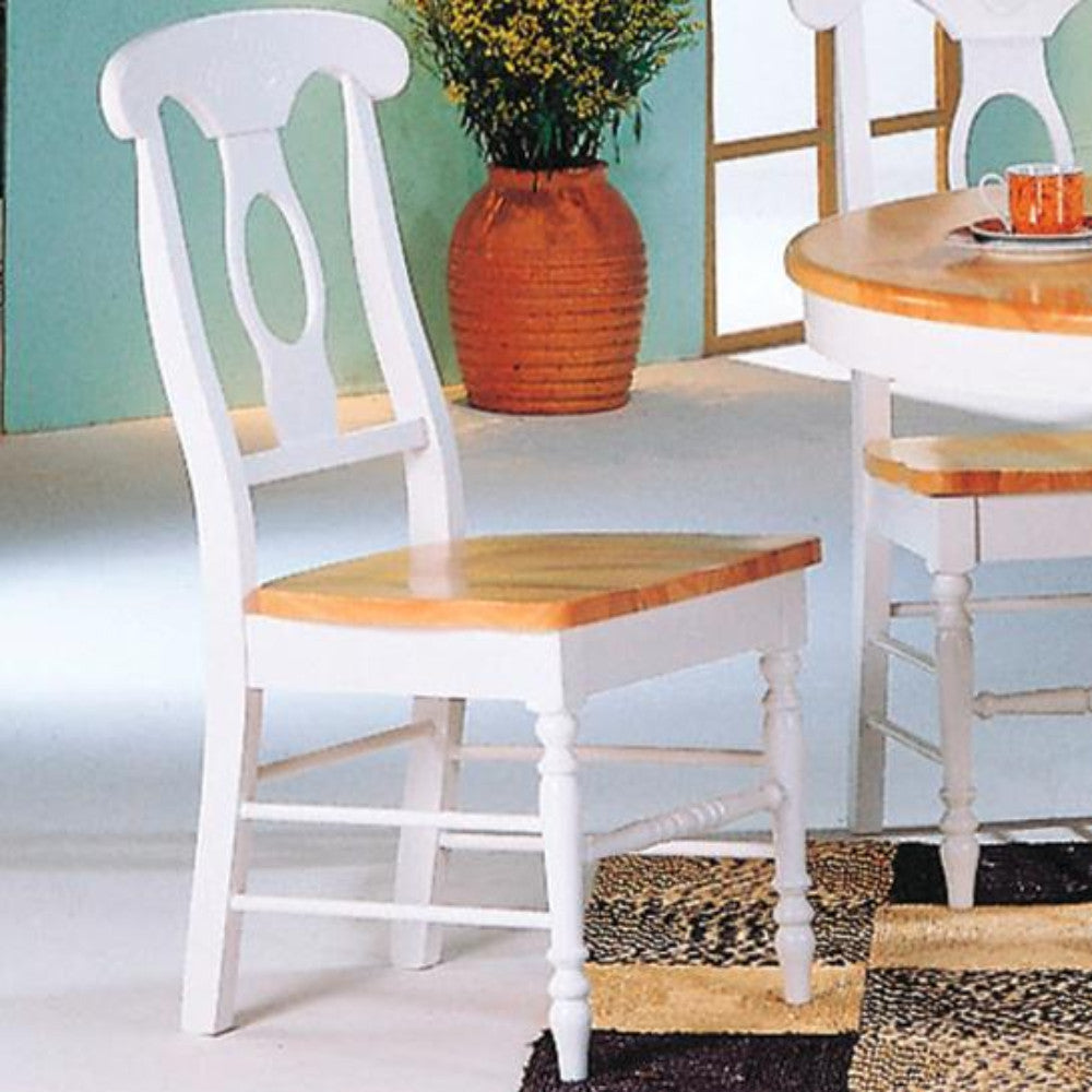 DualTone Wooden Dining Side Chair with Contoured Seat,White & Natural Brown,Set of 2