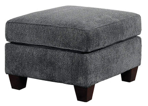 Polyester Upholstered Plush Ottoman With Wooden Legs, Light Gray