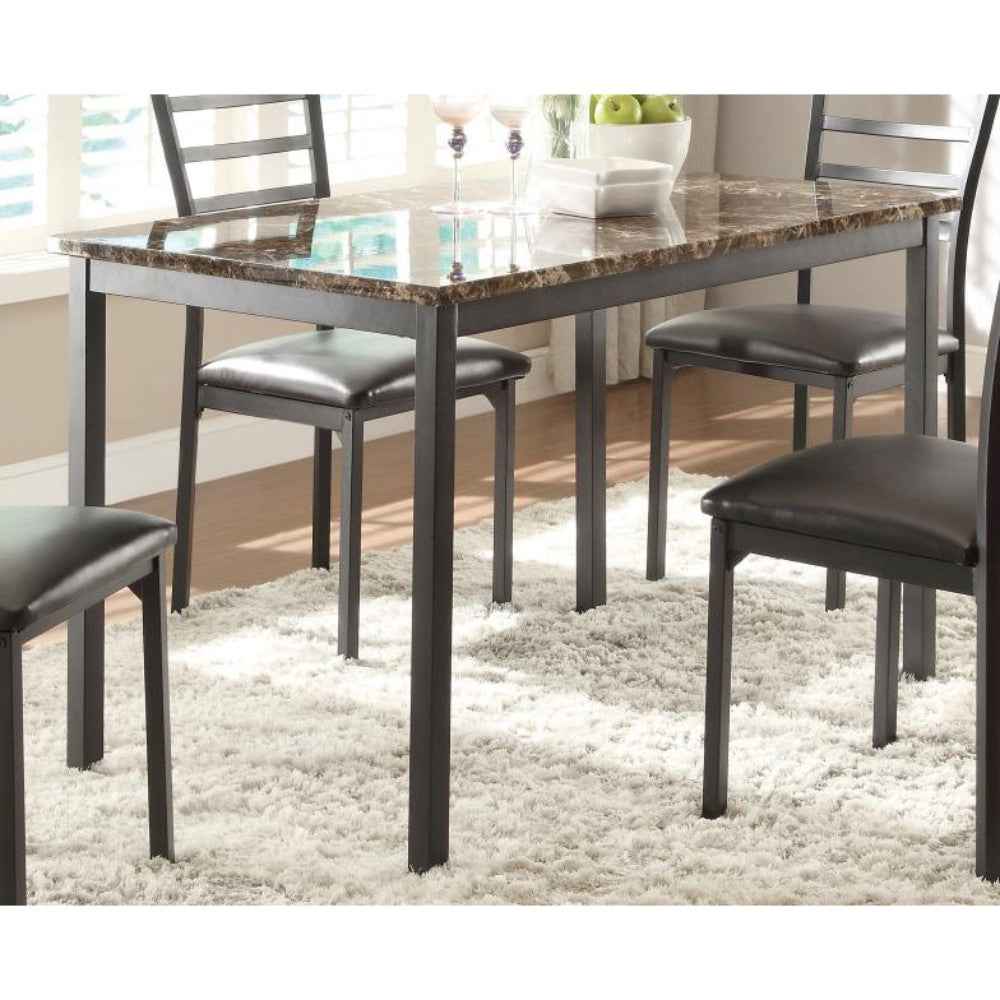 Metal Dining Table With Brown Faux Marble Top, Black