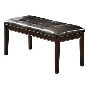 Leatherette Upholstered Solid Wooden Bench With Button Tuftings, Espresso Brown