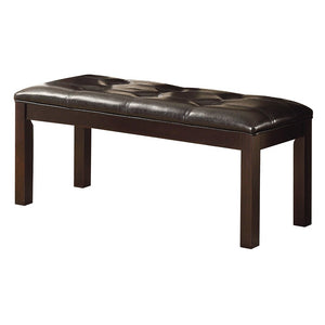 Leatherette Upholstered Solid Wooden Bench With Button Tuftings, Espresso Brown