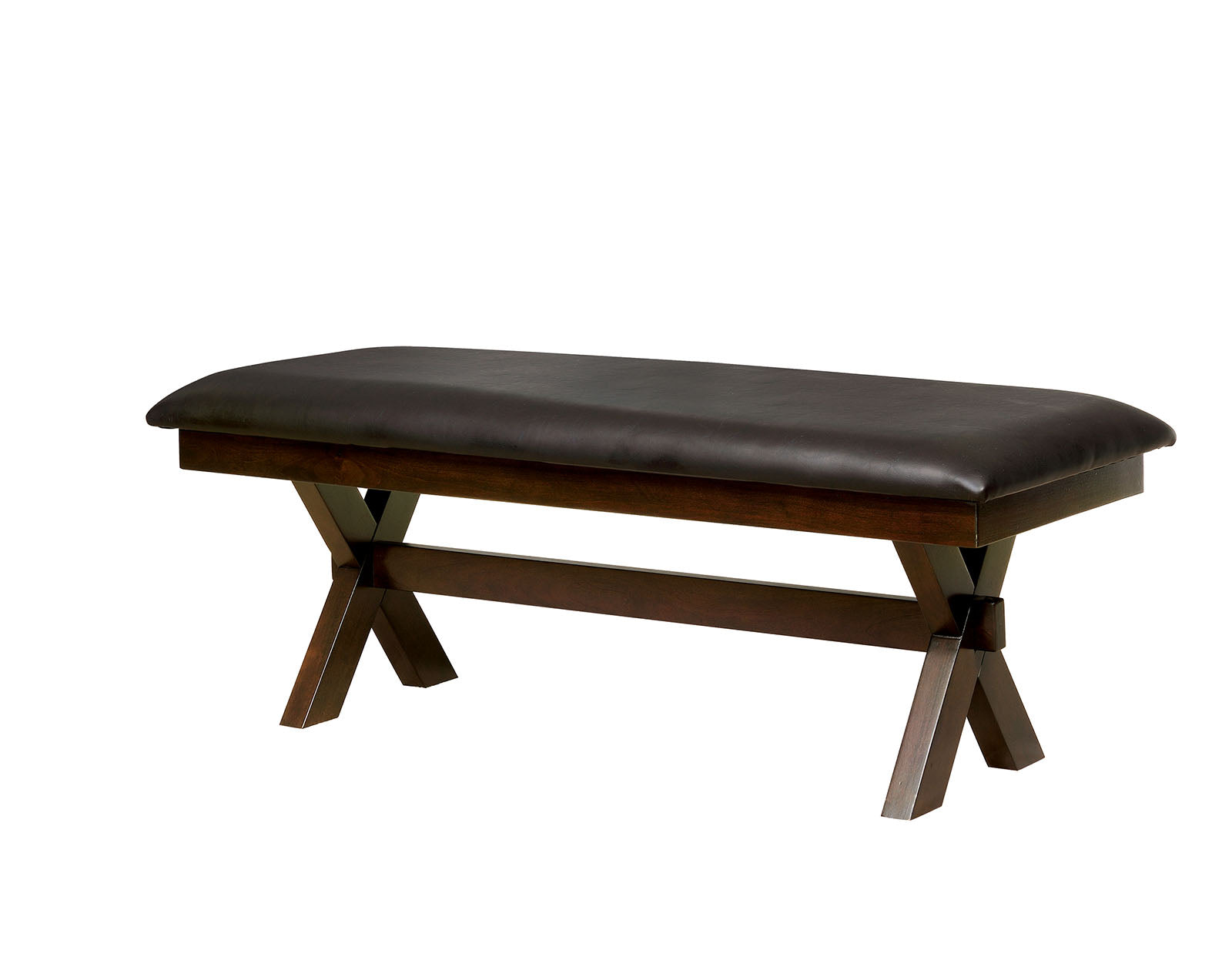 Leather Padded Wood Bench, Dark Cherry Brown