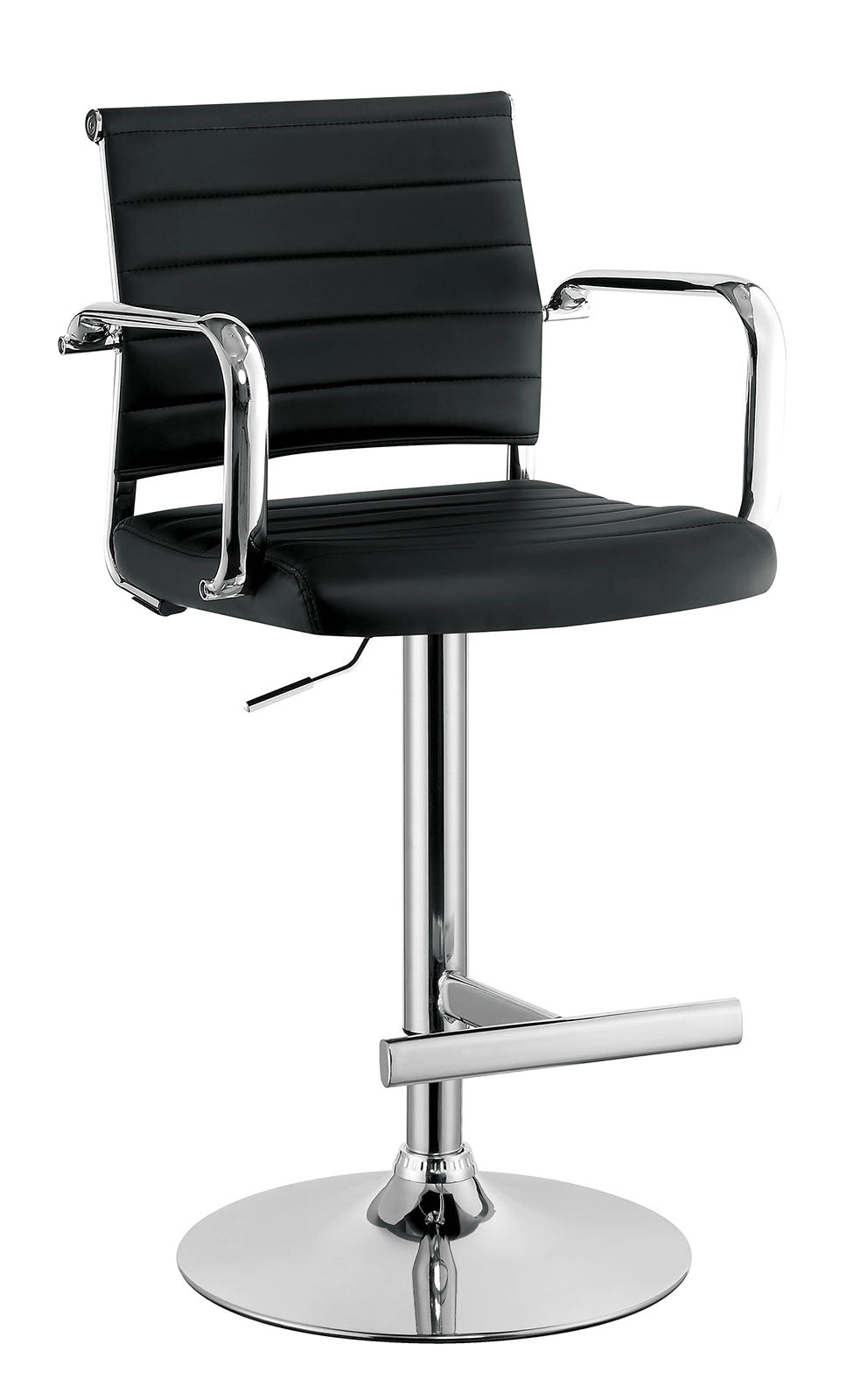 Contemporary Style Leatherette Padded Bar Stool With Arms, Black & Silver