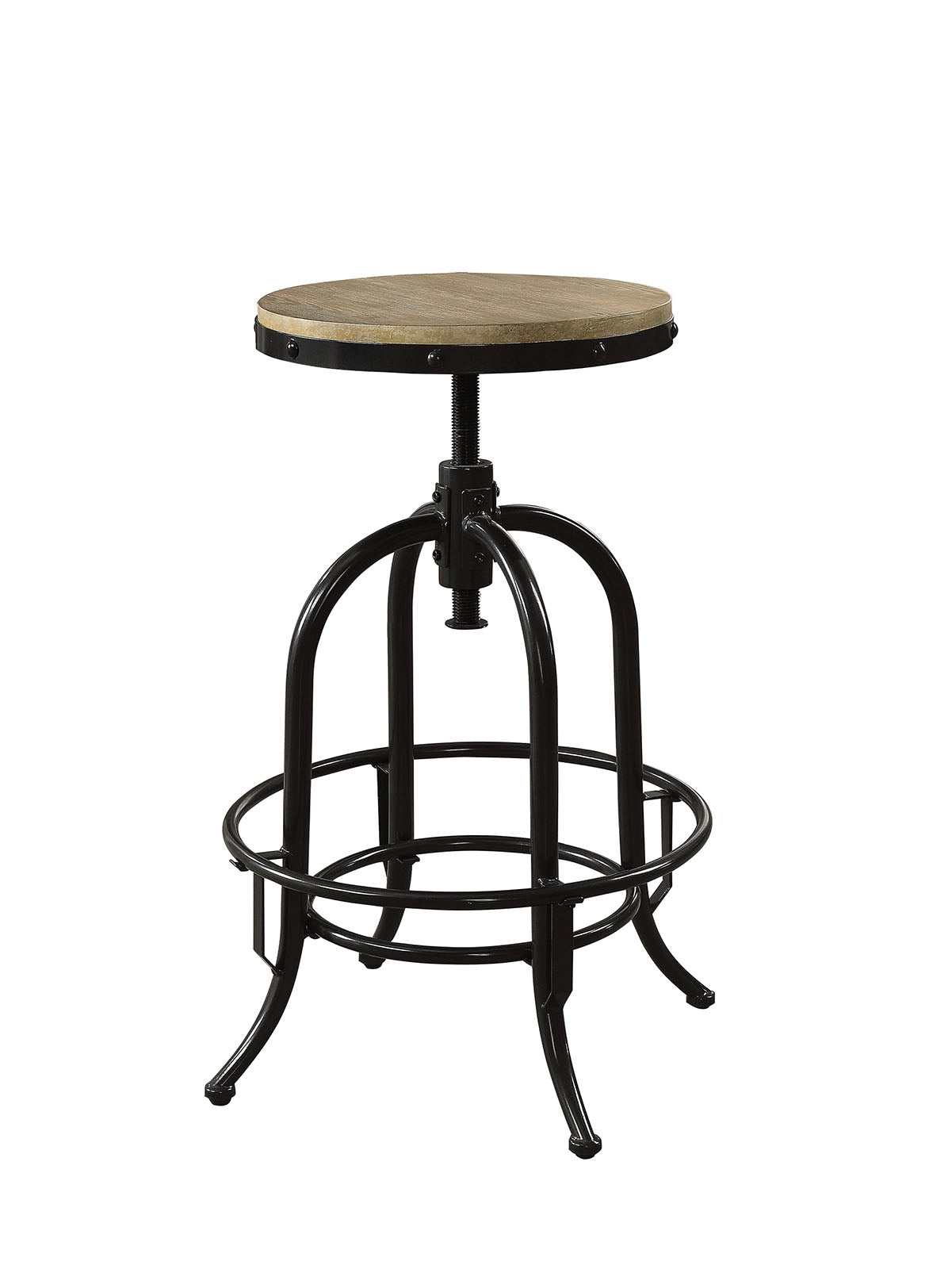 Industrial Style Metal Bar Stool With Wooden Top, Black & Brown