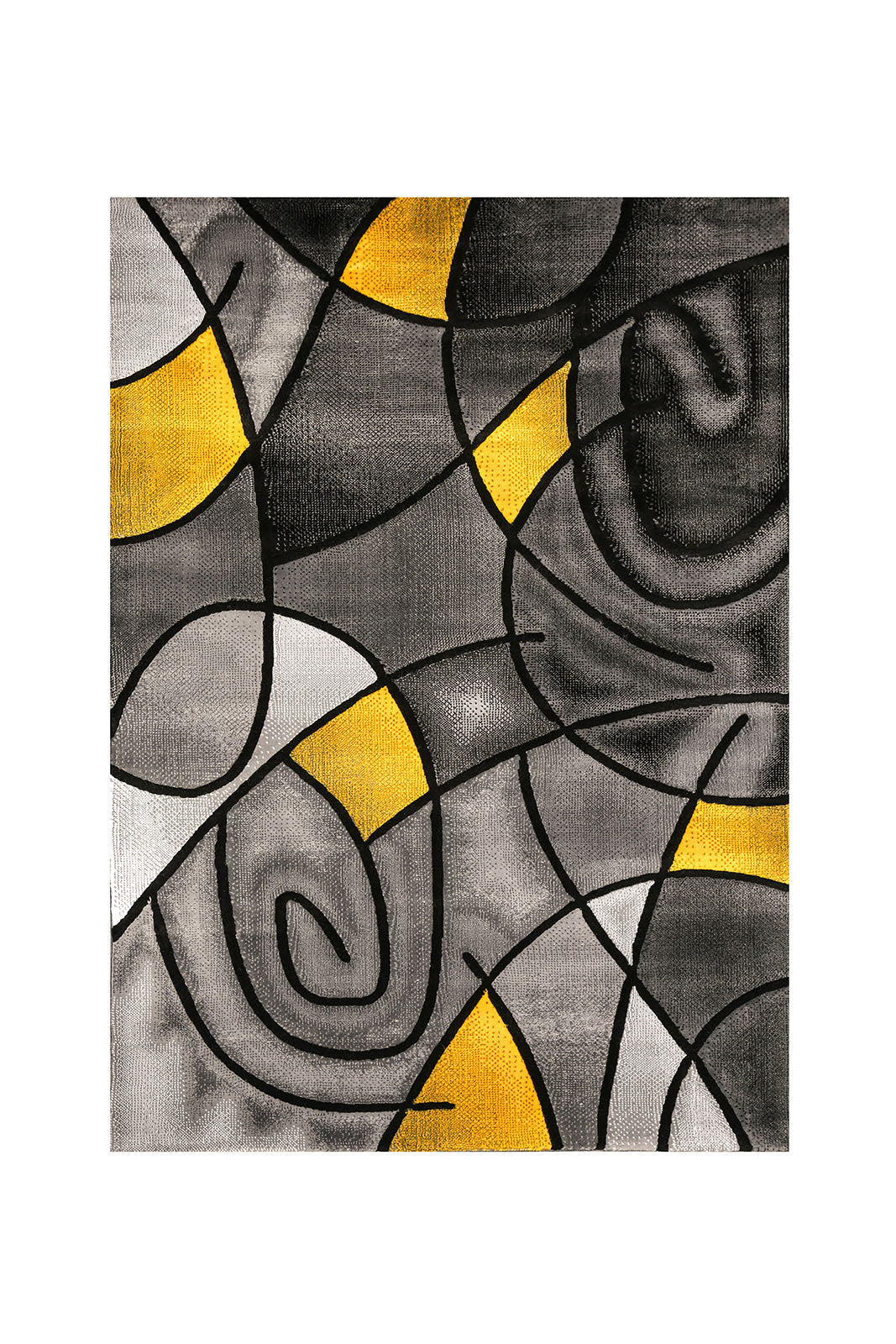 Patterned Area Rug In Polyester With Jute Mesh Backing, Small, Yellow & Gray