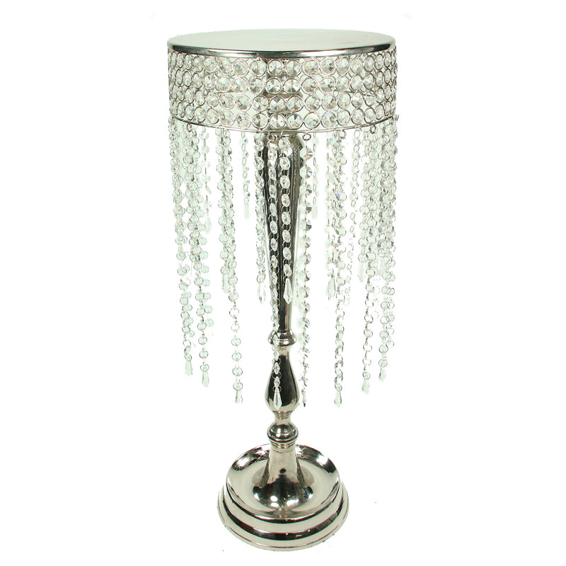 Aluminum Stand With Crystal Hangings, Silver And Clear