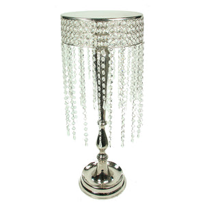 Aluminum Stand With Crystal Hangings, Silver And Clear