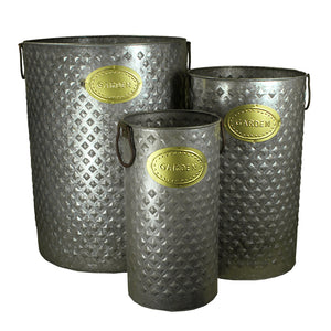 Three Piece Cylindrical Shaped Metal Planters, Gray