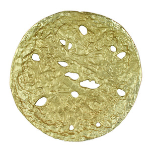 Decorative Round Shaped Aluminum Tray With Rough Edges, Pack Of Two, Gold