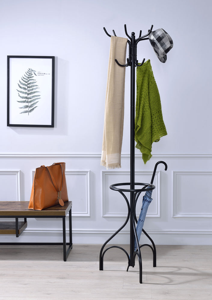 Freestanding Metal Coat Rack On TriPod Base with Umbrella Stand, Black