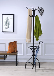 Freestanding Metal Coat Rack On TriPod Base with Umbrella Stand, Black