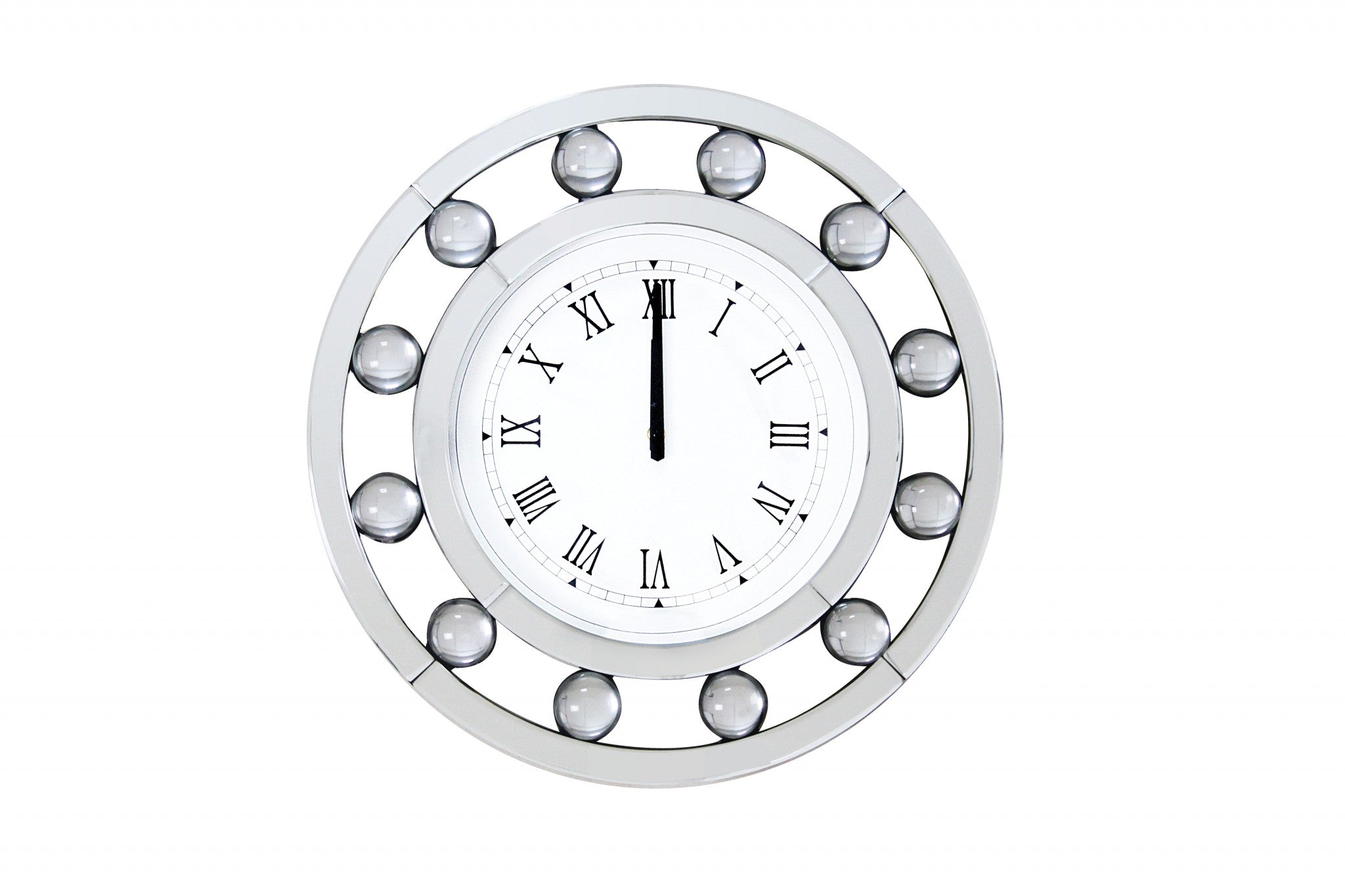 Mirrored Round Shape Wooden Wall Clock, White