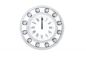 Mirrored Round Shape Wooden Wall Clock, White