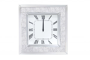 Mirror Framed Wooden Analog Wall Clock With Crystal Accents, White