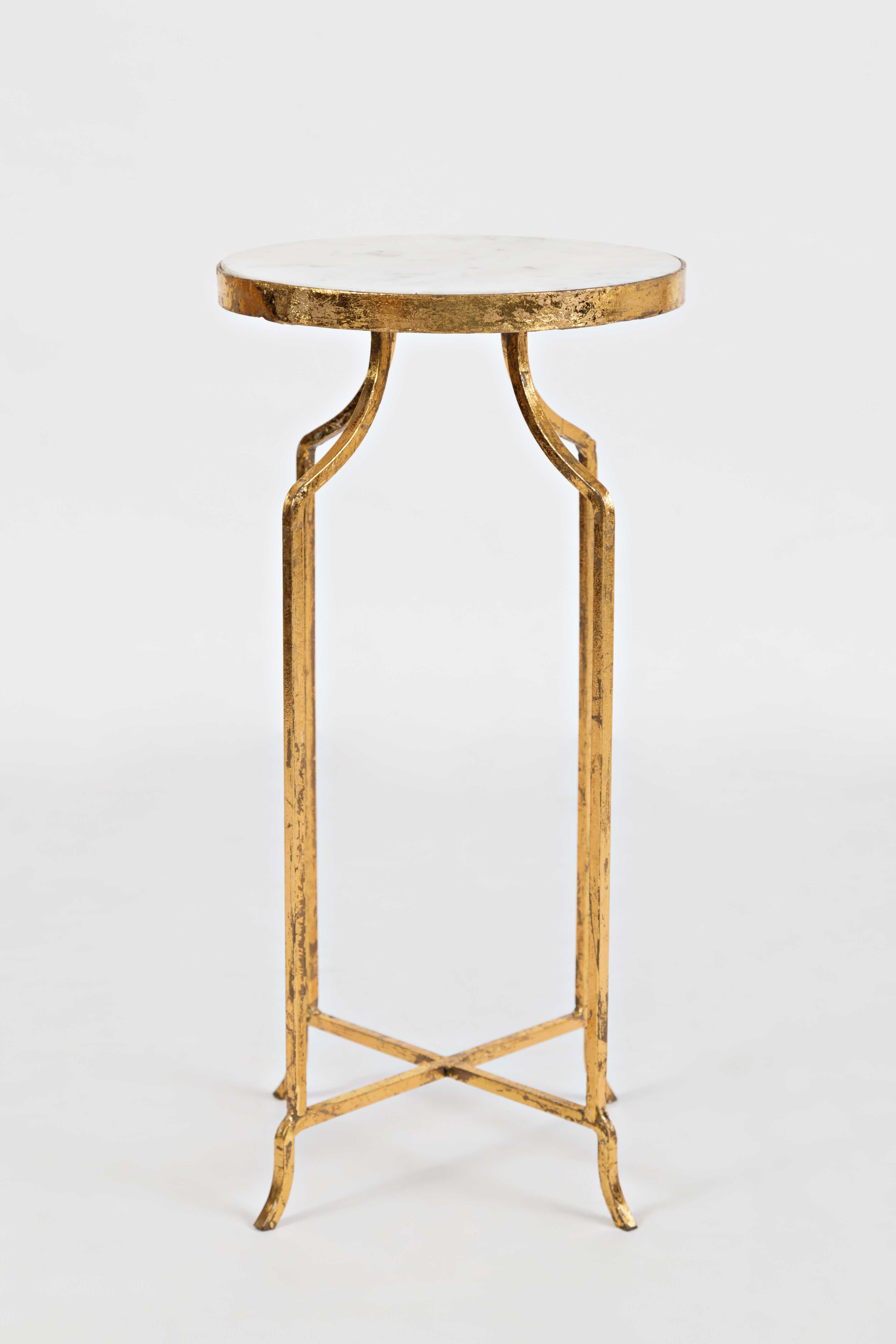 Marble and Gold Round Accent Table With Angled Metal Feet