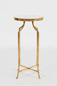 Marble and Gold Round Accent Table With Angled Metal Feet