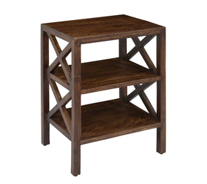 Wooden "X" Pattern Side Accent Table With Open Shelves, Brown
