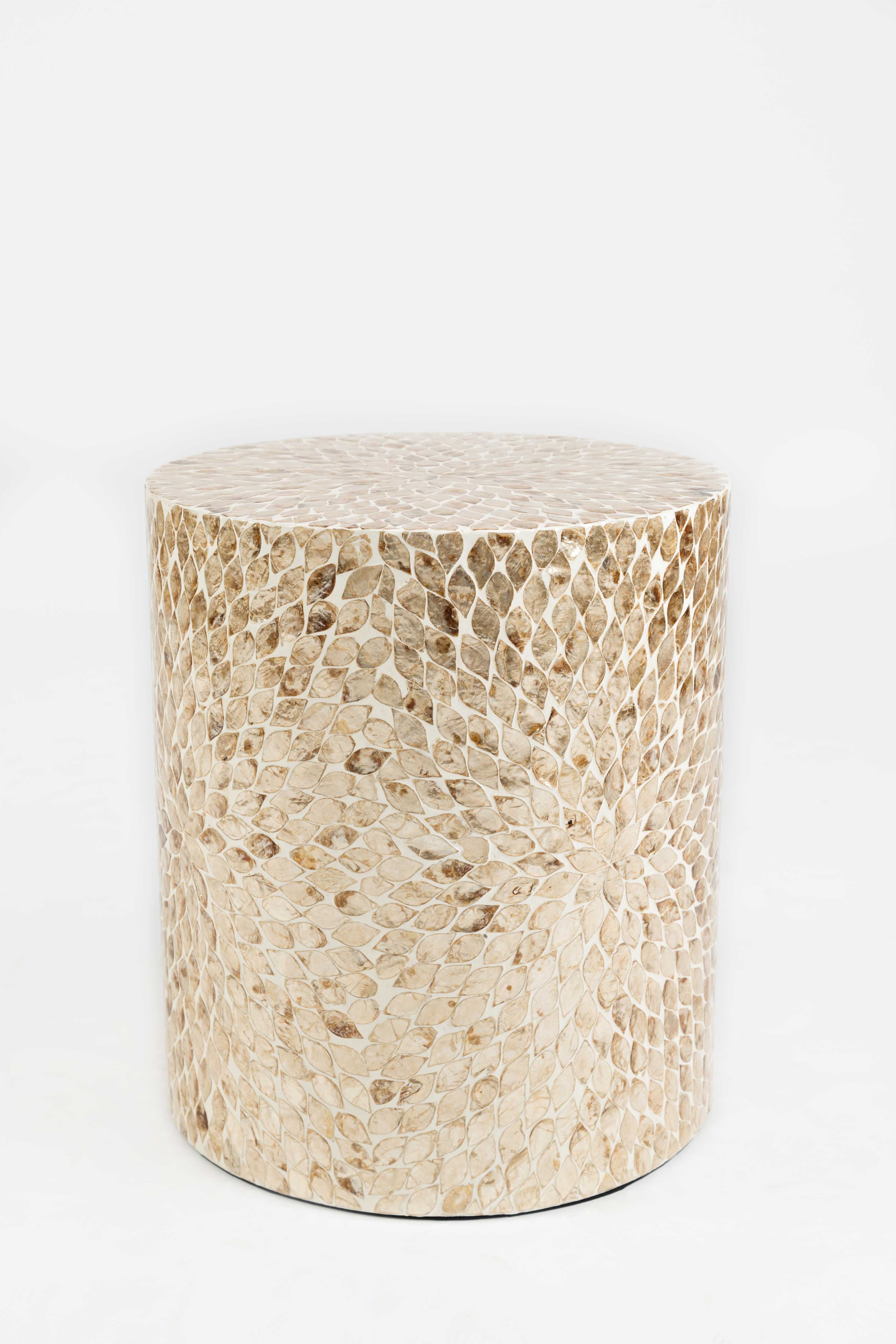 Round Shaped Capiz Accent Table, Sand Beige