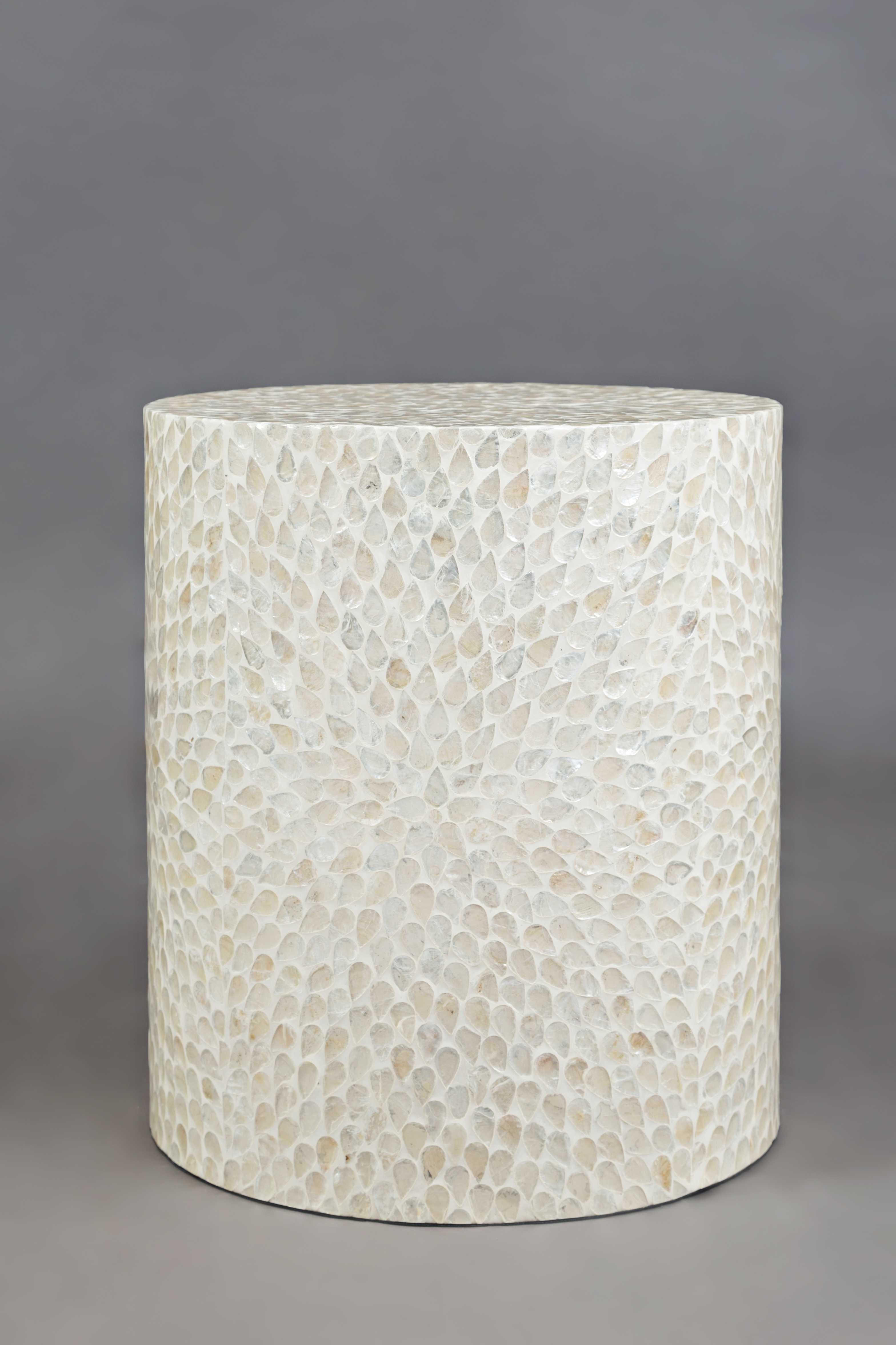Round Shaped Capiz Accent Table, Natural White