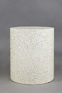 Round Shaped Capiz Accent Table, Natural White