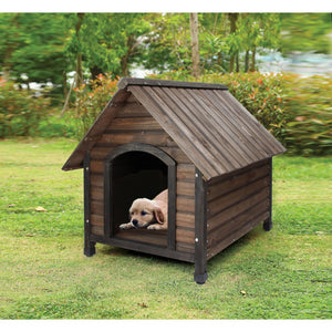 Hut Shaped Wooden Pet House, Weathered Oak Brown