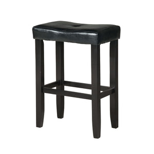 Polyurethane Upholstered Wooden Backless Bar Stool, Set Of Two, Black